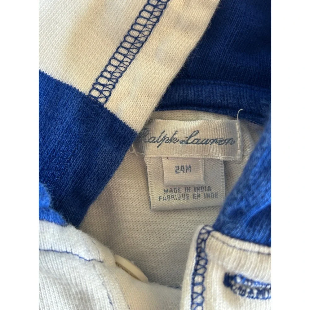Ralph Lauren Kids Blue White Striped Cotton Hoodie Pullover‎ 24M 2T